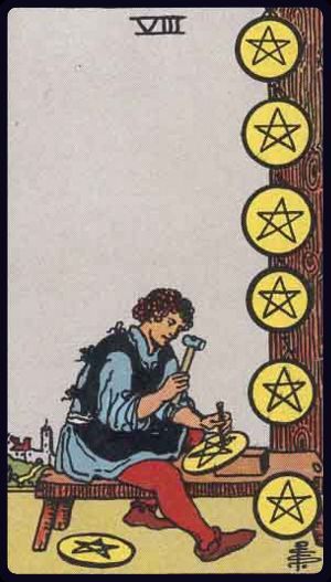 Carta del tarot Ocho de Oros