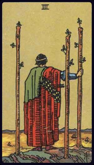 Carta del tarot Tres de Bastos